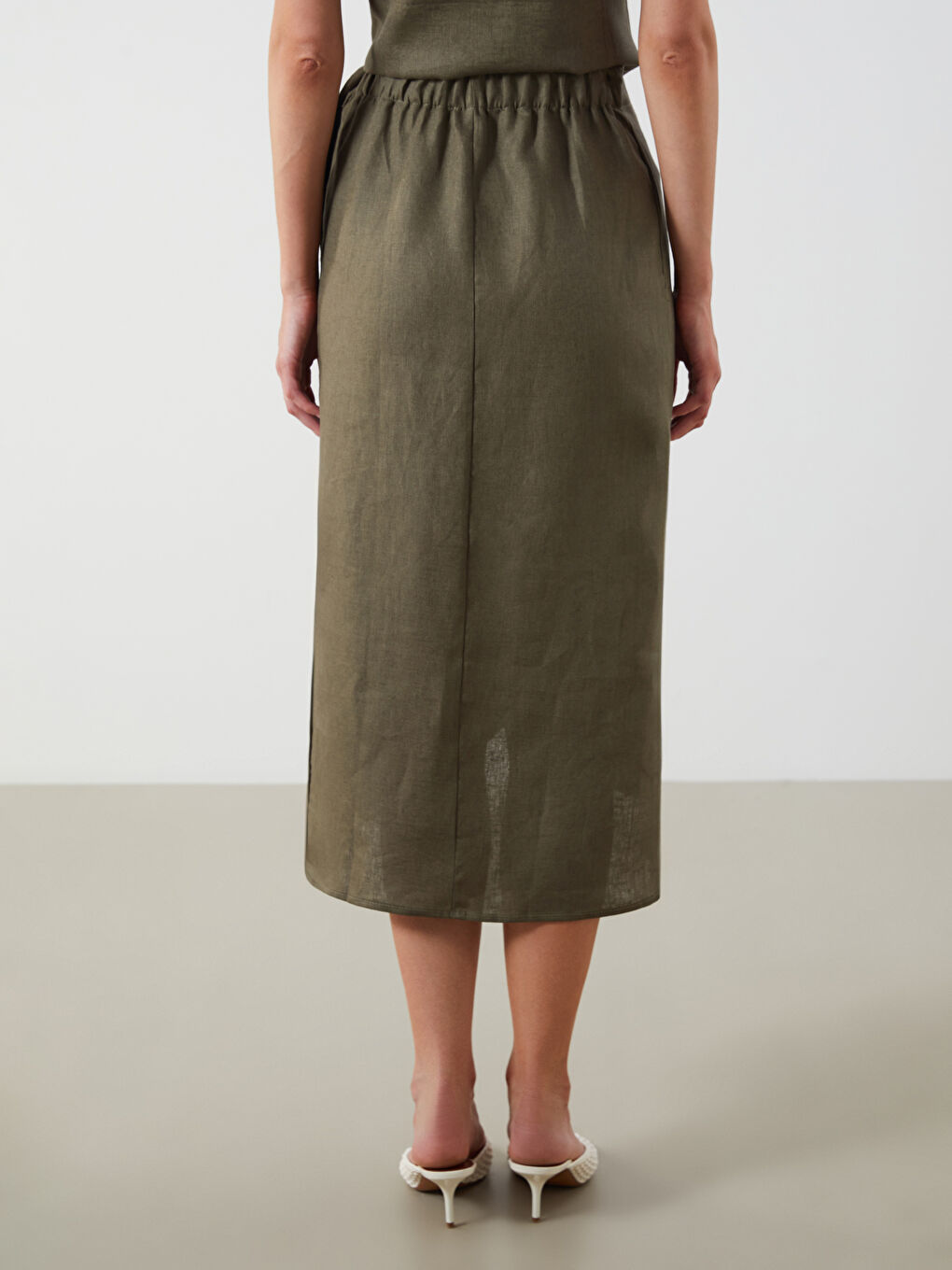 Haki Beli Lastikli %100 Keten Etek-3