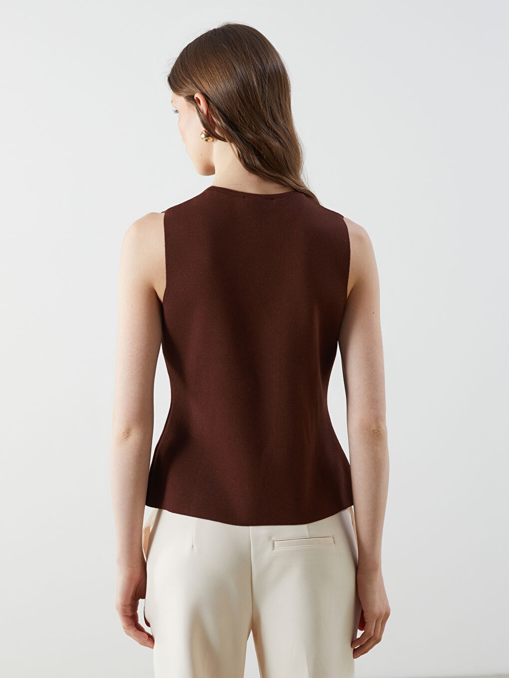 V Neck Regular Women's Tricot Vest -S5P634Z8-HSK