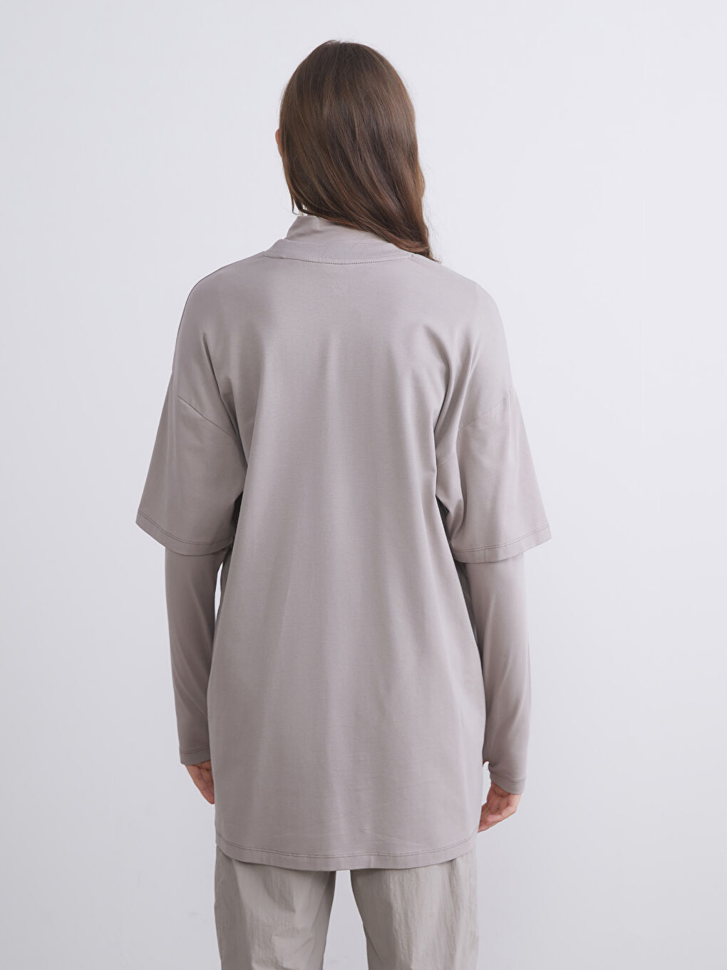 Kahverengi Dik Yaka Oversize Kadın Tunik-2