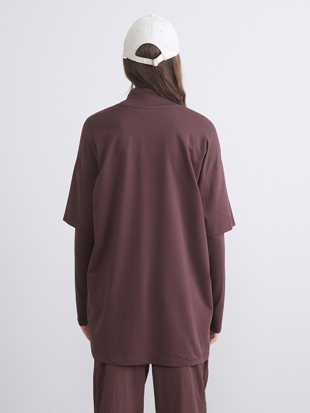 Kahverengi Dik Yaka Oversize Kadın Tunik-3