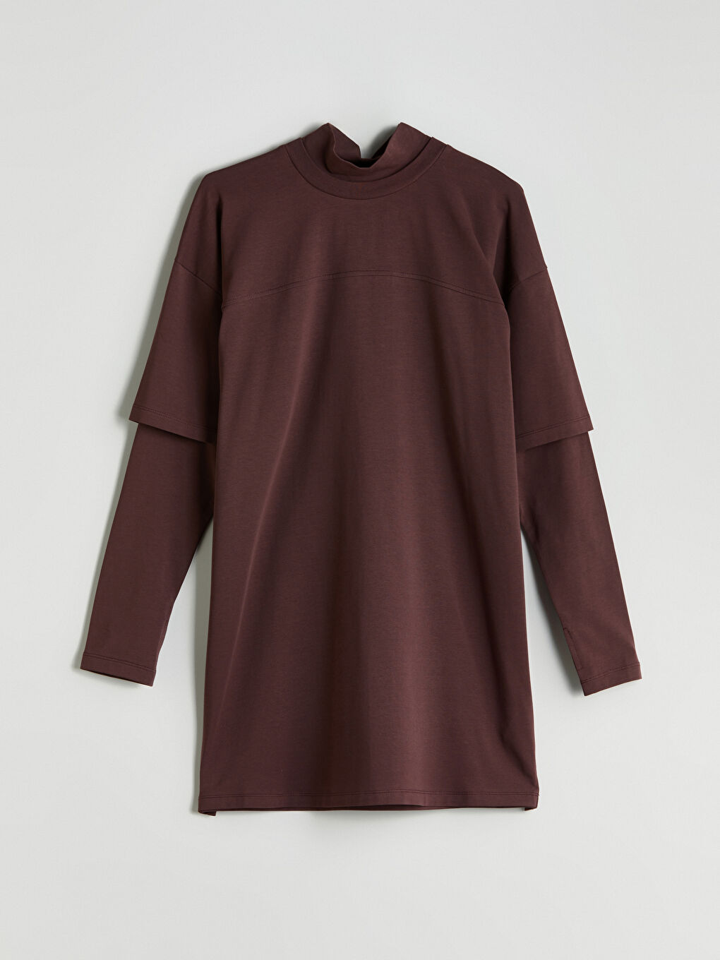 Kahverengi Dik Yaka Oversize Kadın Tunik-4