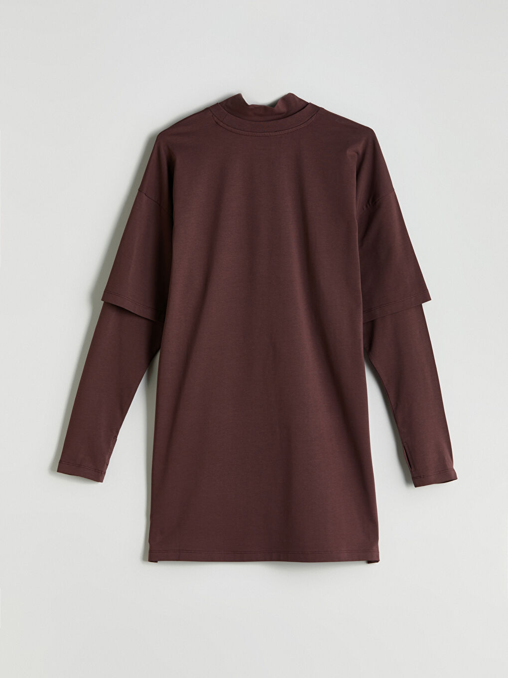 Kahverengi Dik Yaka Oversize Kadın Tunik-5