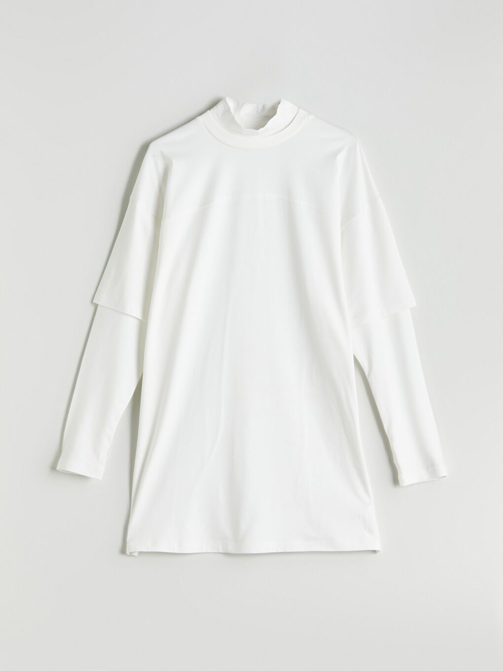 Ekru Dik Yaka Oversize Kadın Tunik-4