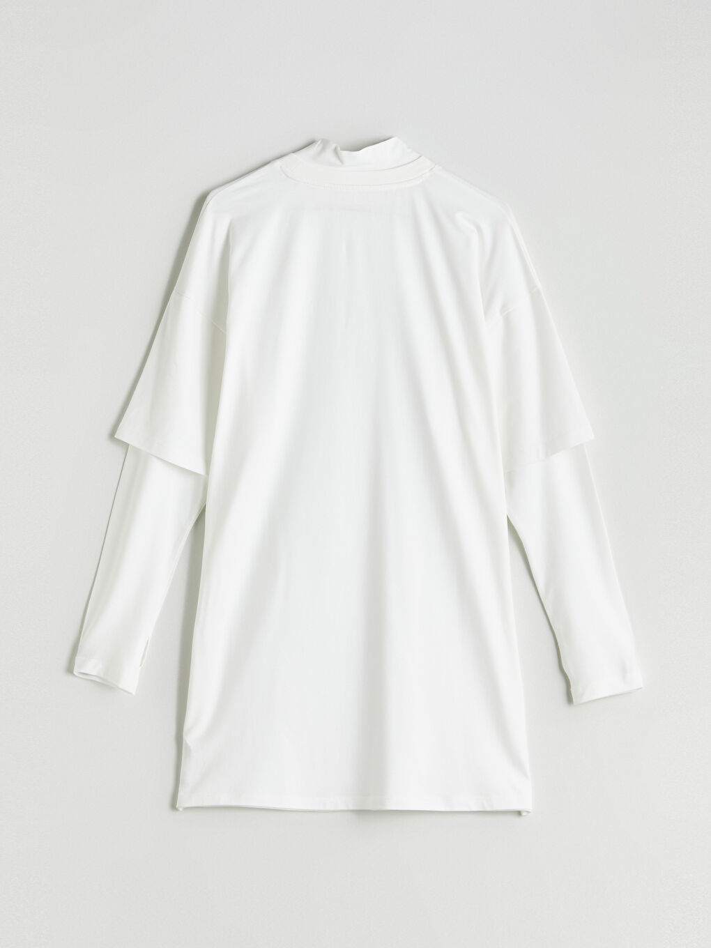 Ekru Dik Yaka Oversize Kadın Tunik-5