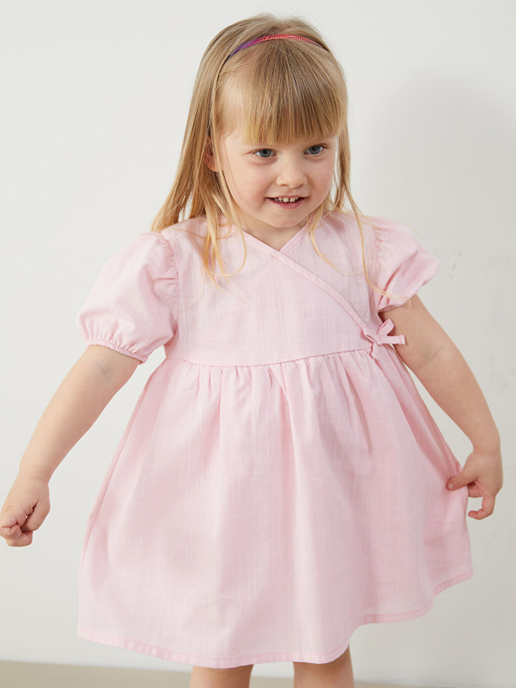 Pembe Kurdele Detaylı Pamuklu Kız Bebek Elbise-1