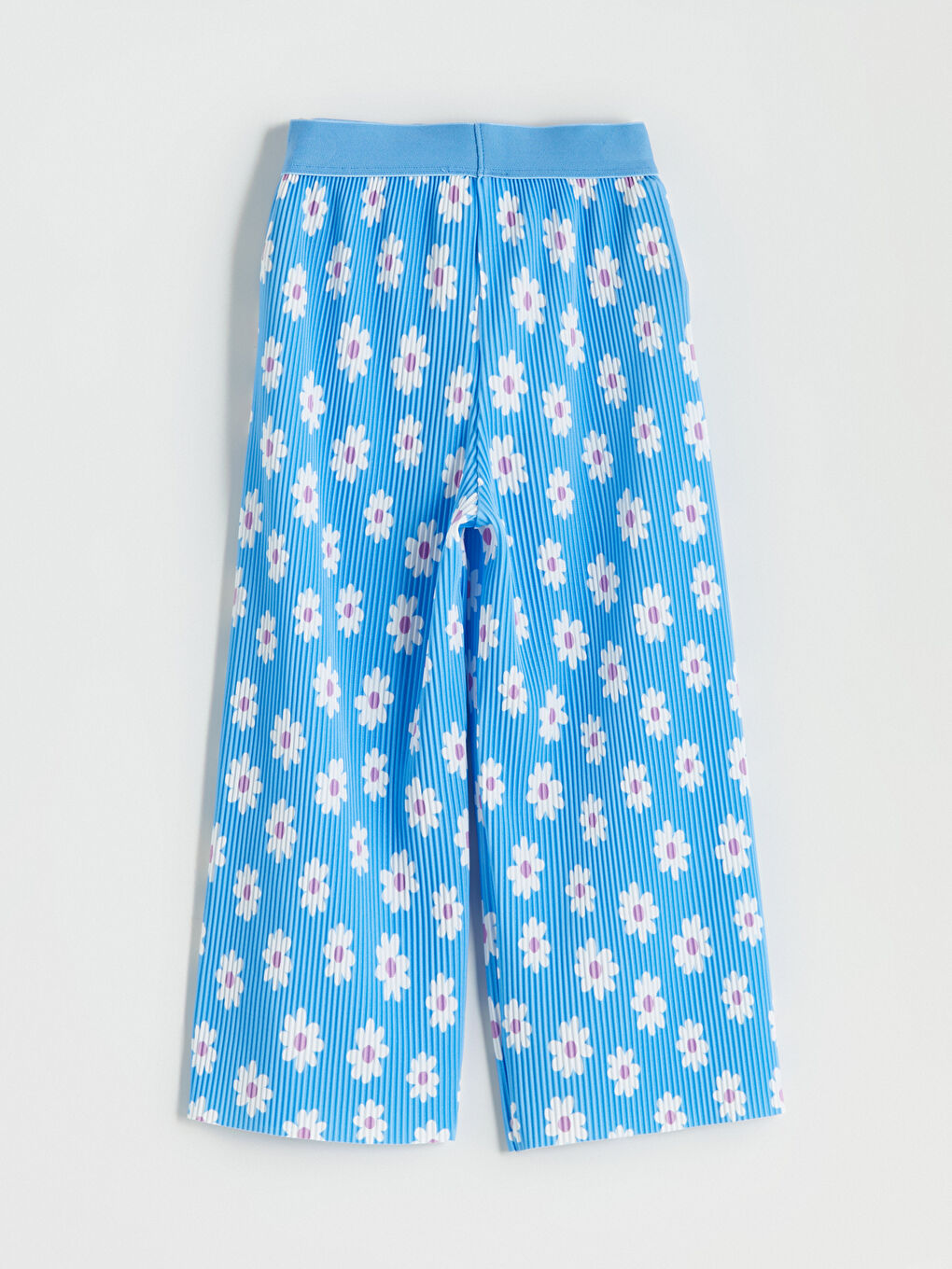 Mavi Beli Lastikli Çiçekli Kız Çocuk Pantolon-2