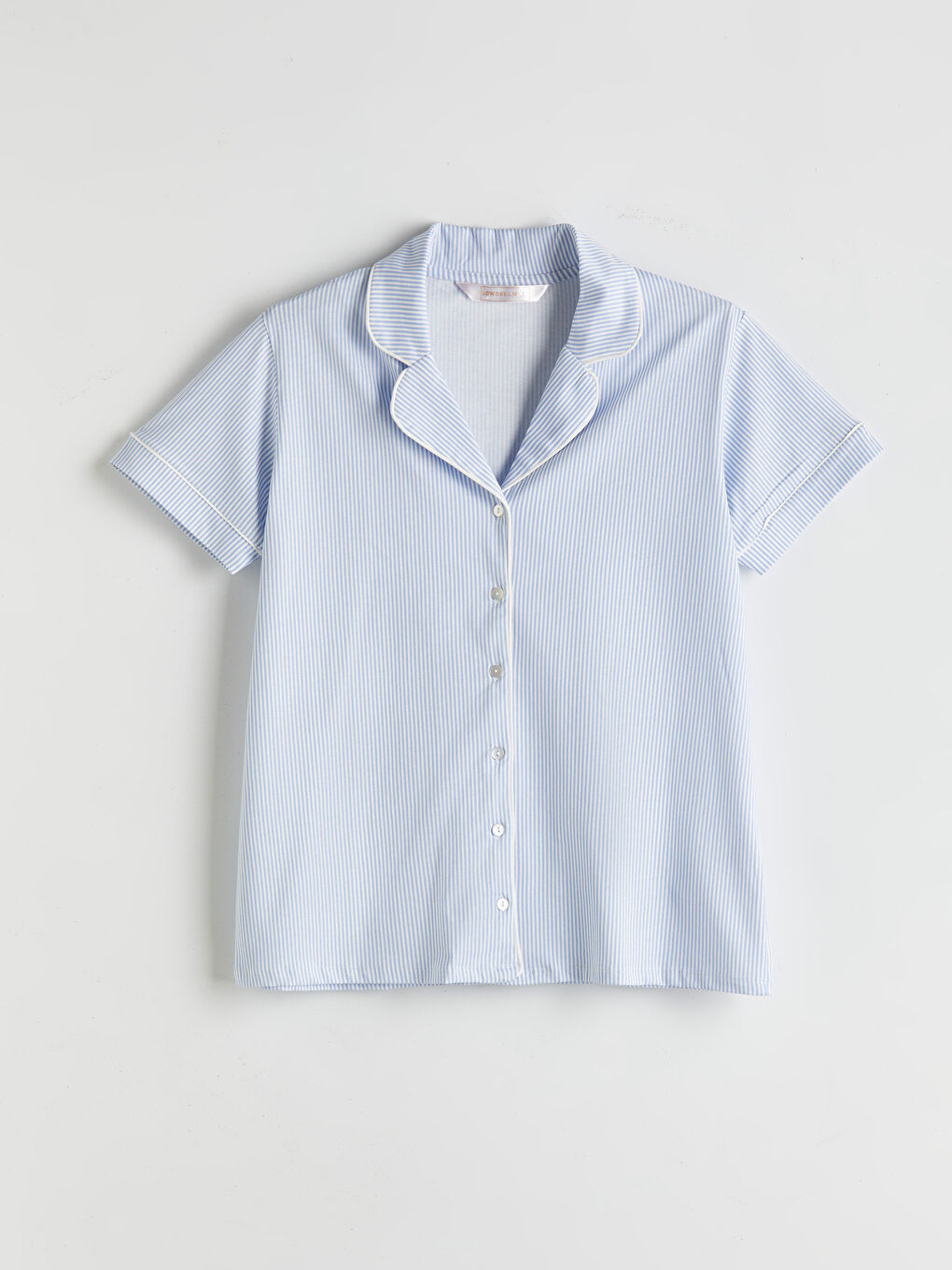 Mavi Büyük Beden Gömlek Yaka Kadın Pijama Üst-4