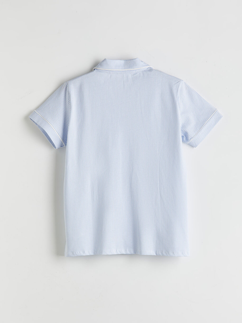 Mavi Büyük Beden Gömlek Yaka Kadın Pijama Üst-5