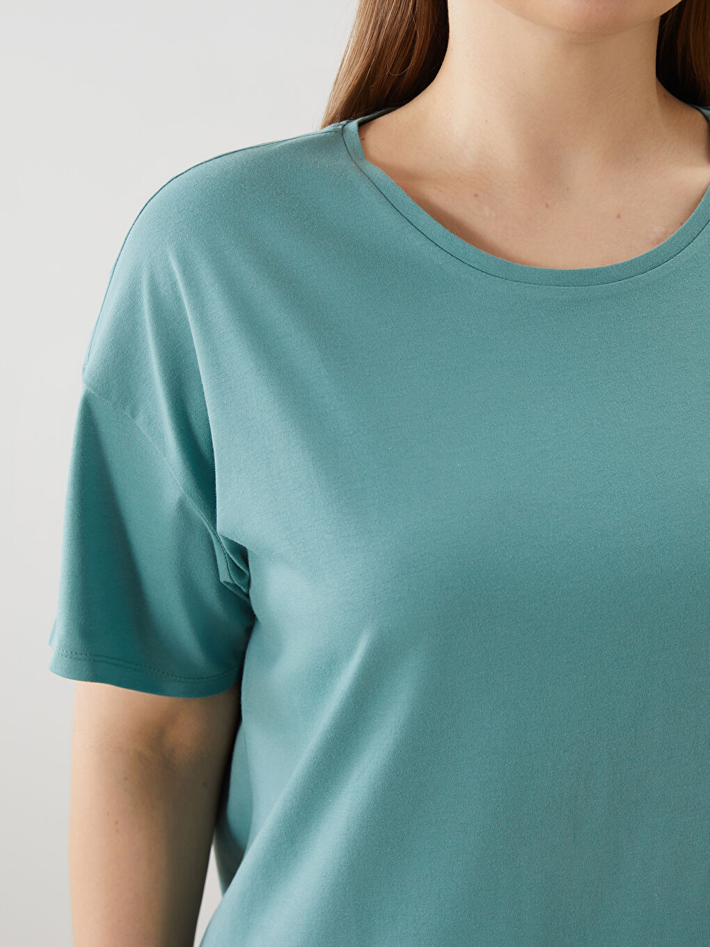 Yeşil Bisiklet Yaka Kadın Büyük Beden Pijama Üstü-2