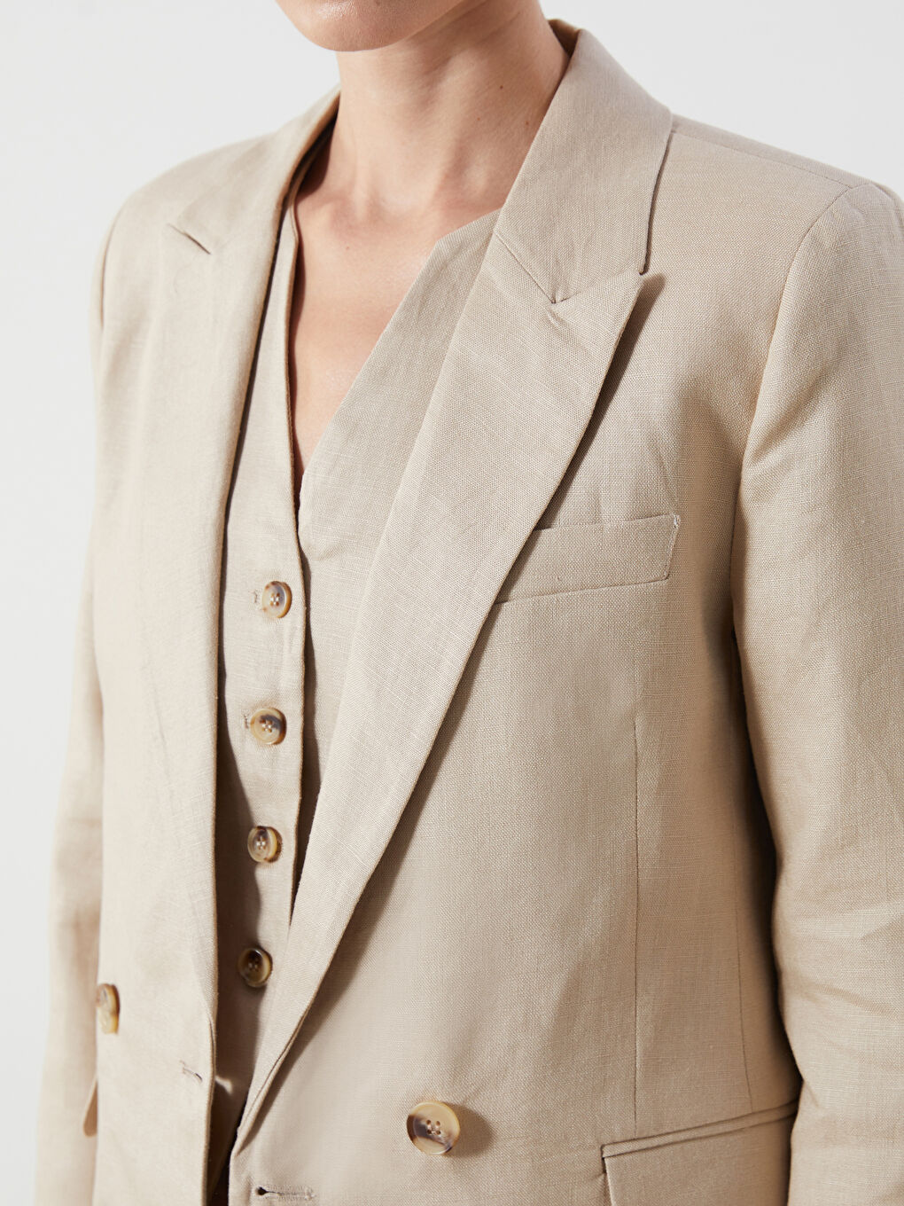 LCWAIKIKI Classic 100% Linen Women's Blazer Jacket -S5P707Z8-FFG