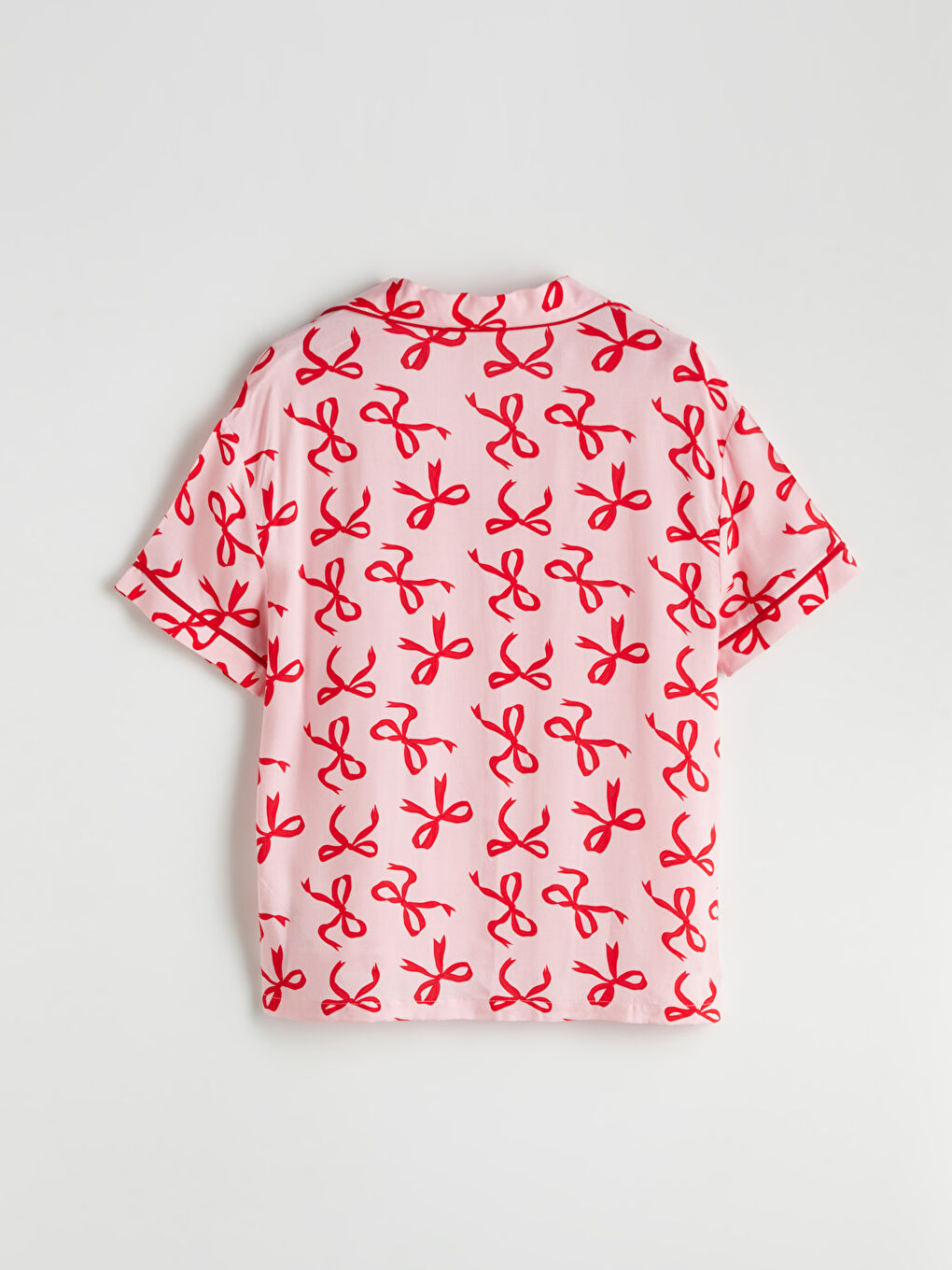 Pembe Gömlek Yaka Desenli Kadın Pijama Üst-1