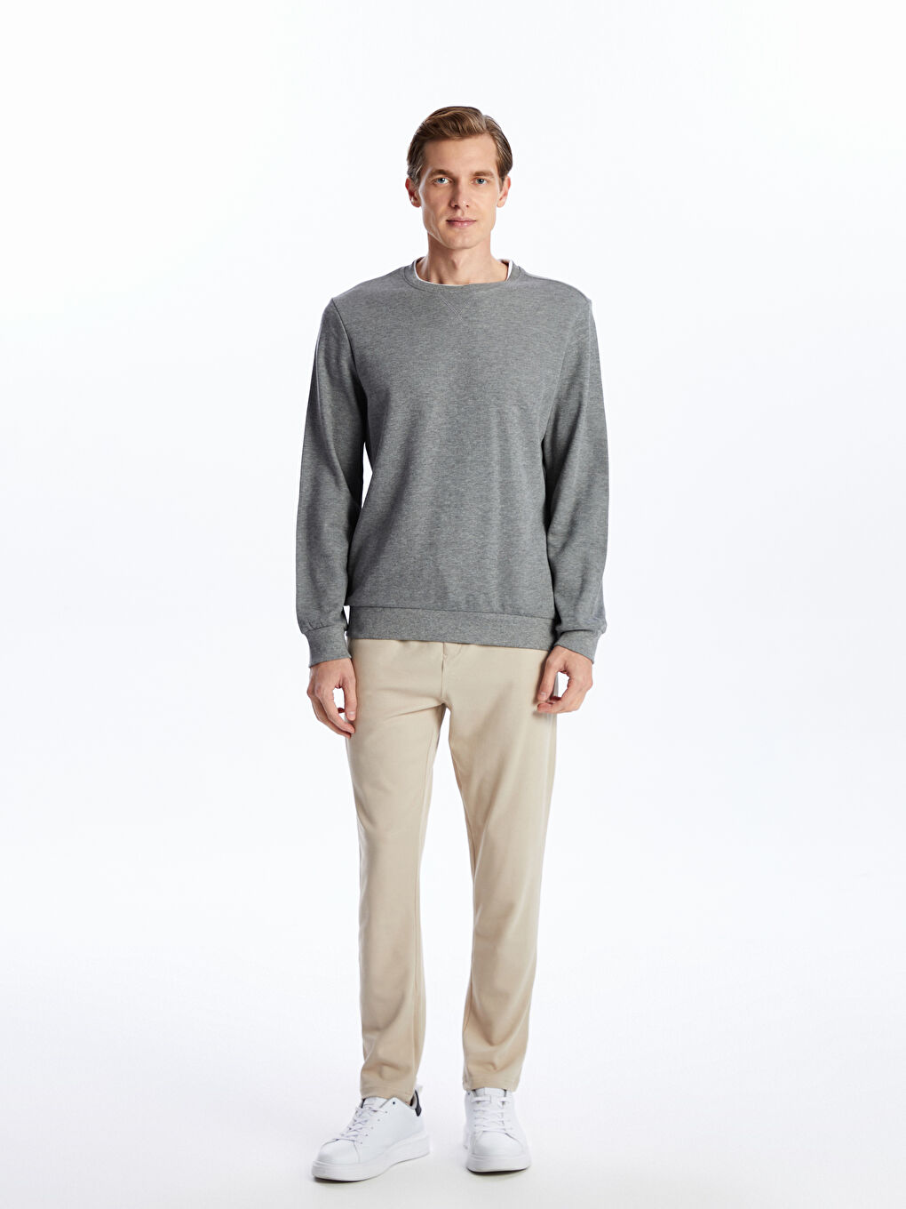 Gri Bisiklet Yaka Erkek Sweatshirt-5