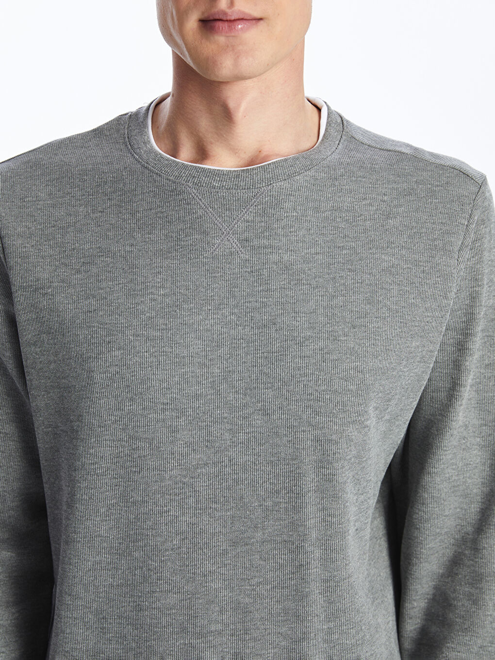 Gri Bisiklet Yaka Erkek Sweatshirt-8