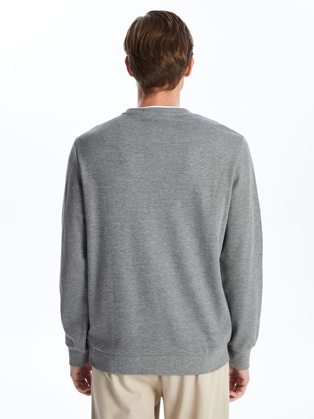 Gri Bisiklet Yaka Erkek Sweatshirt-11