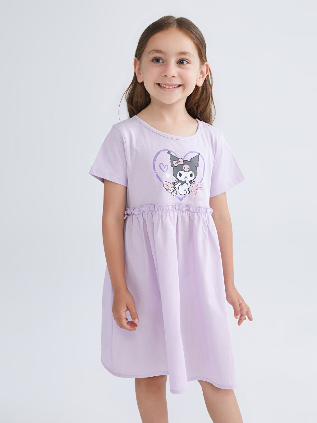 LCW Kids Kuromi Baskılı Kız Çocuk Penye Elbise -S5P744Z1-G0W