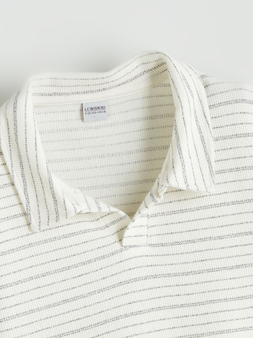 Ekru Polo Yaka Çizgili Erkek Çocuk Tişört-2