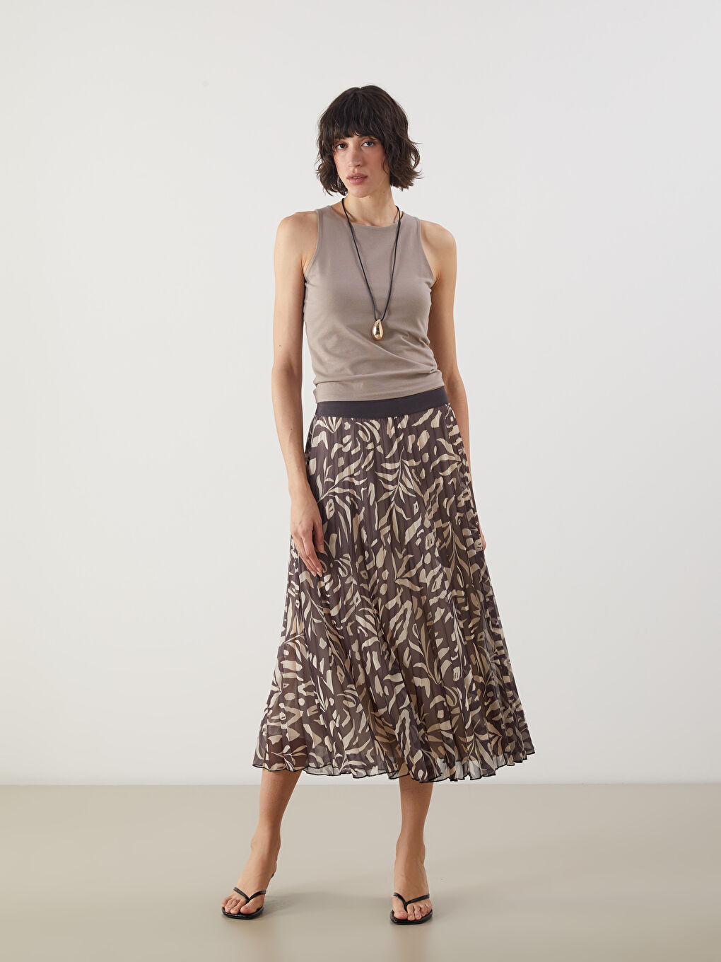 Elastic Waist Figured Pleated Skirt -S5P762Z8-LQY