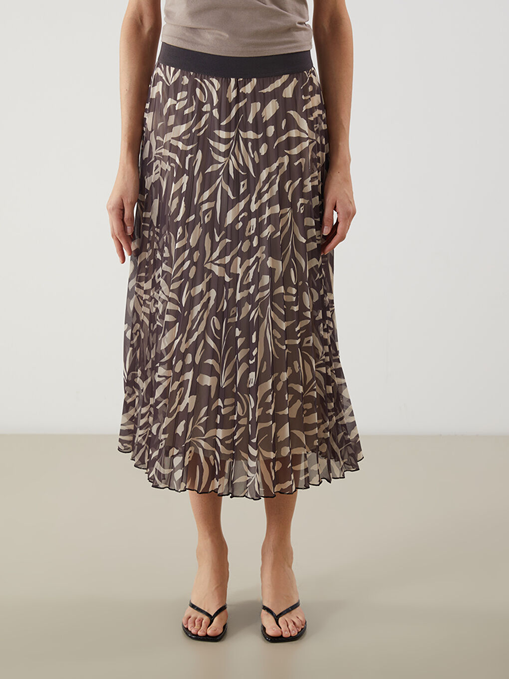 Elastic Waist Figured Pleated Skirt -S5P762Z8-LQY
