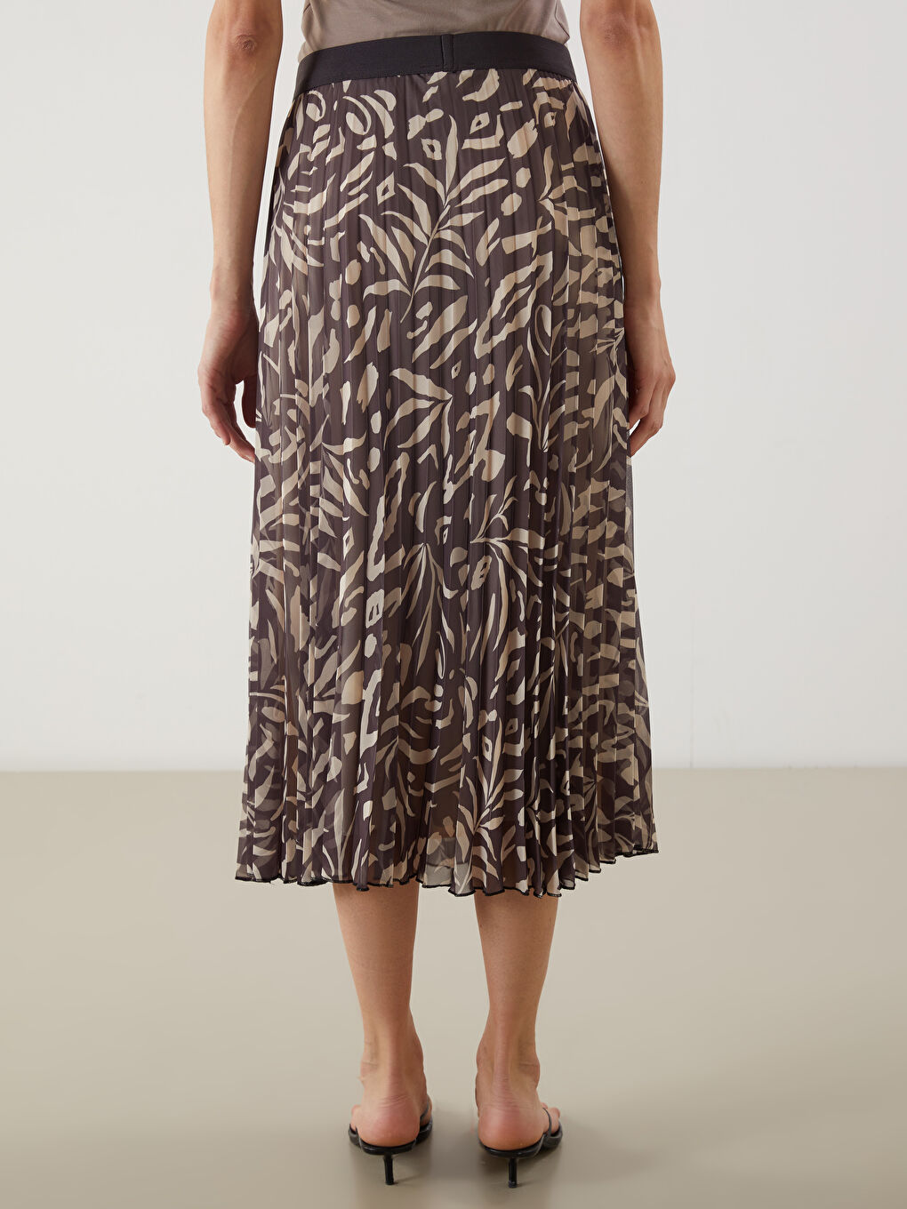 Elastic Waist Figured Pleated Skirt -S5P762Z8-LQY
