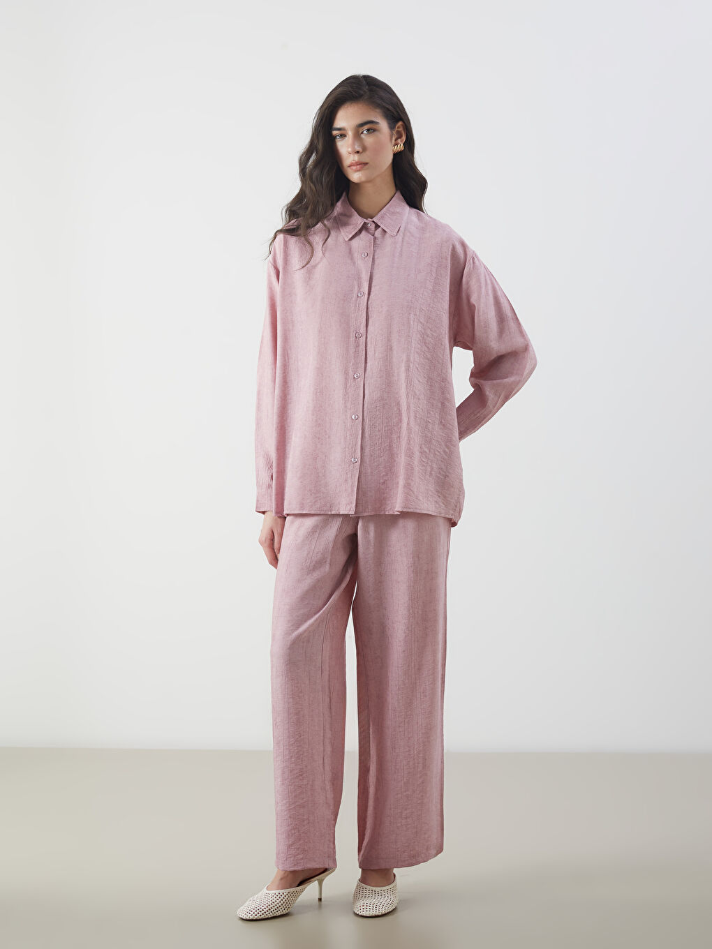 Pembe Dokulu Kadın Gömlek Tunik-1