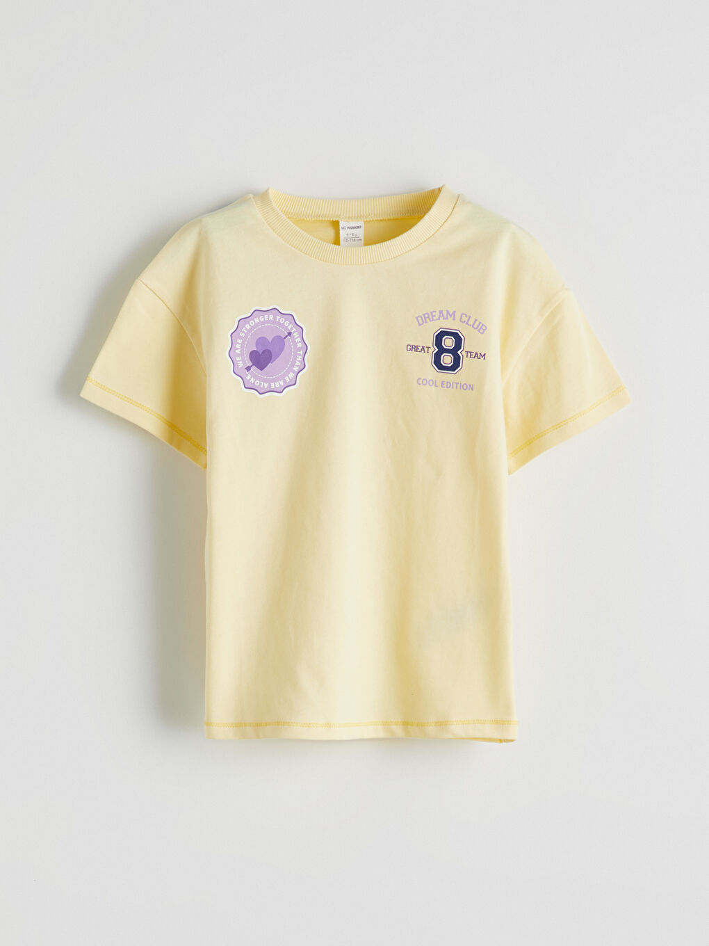 Sarı Bisiklet Yaka Baskılı Kız Çocuk Tişört 2'li-1