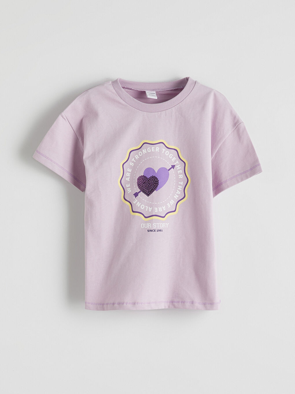 Sarı Bisiklet Yaka Baskılı Kız Çocuk Tişört 2'li-4