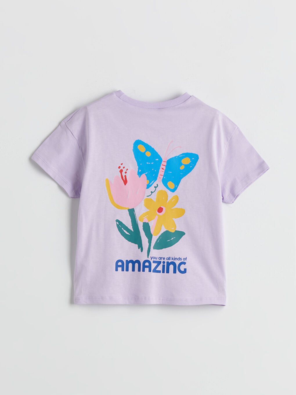 Lila Bisiklet Yaka Çiçekli Kız Çocuk Tişört-2