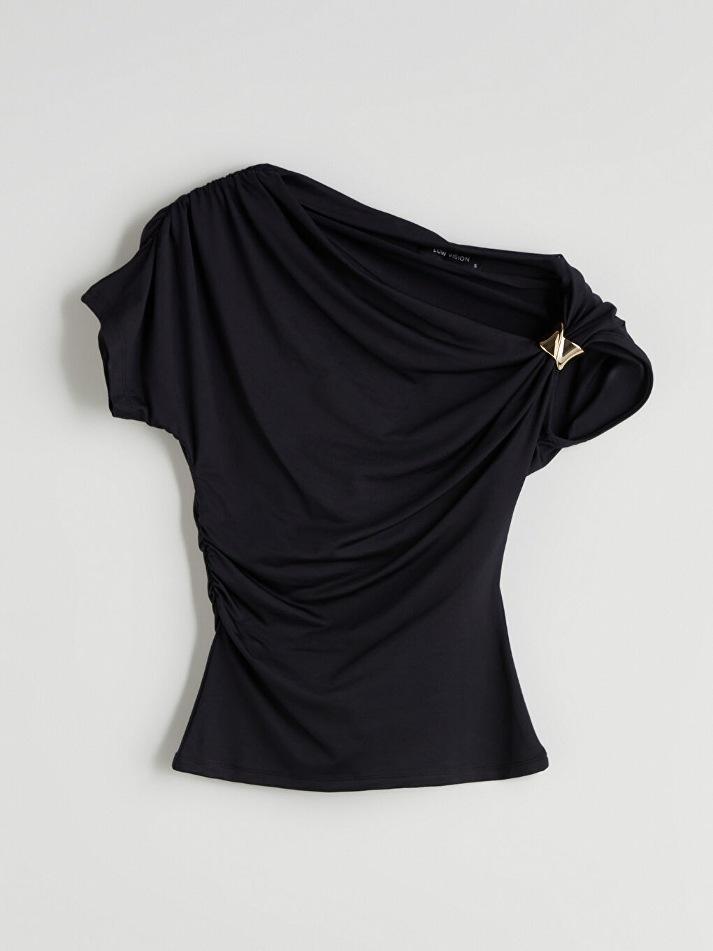 Siyah Kayık Yaka Büzgülü Bluz-4