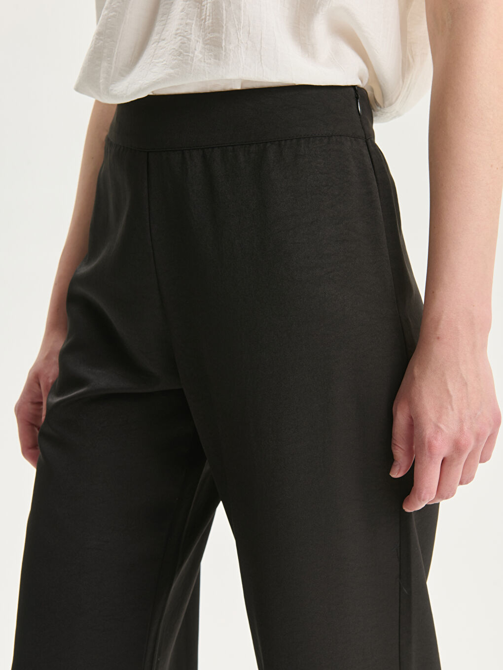 Zip-Up High-Waisted Wide Leg Women's Trousers-2