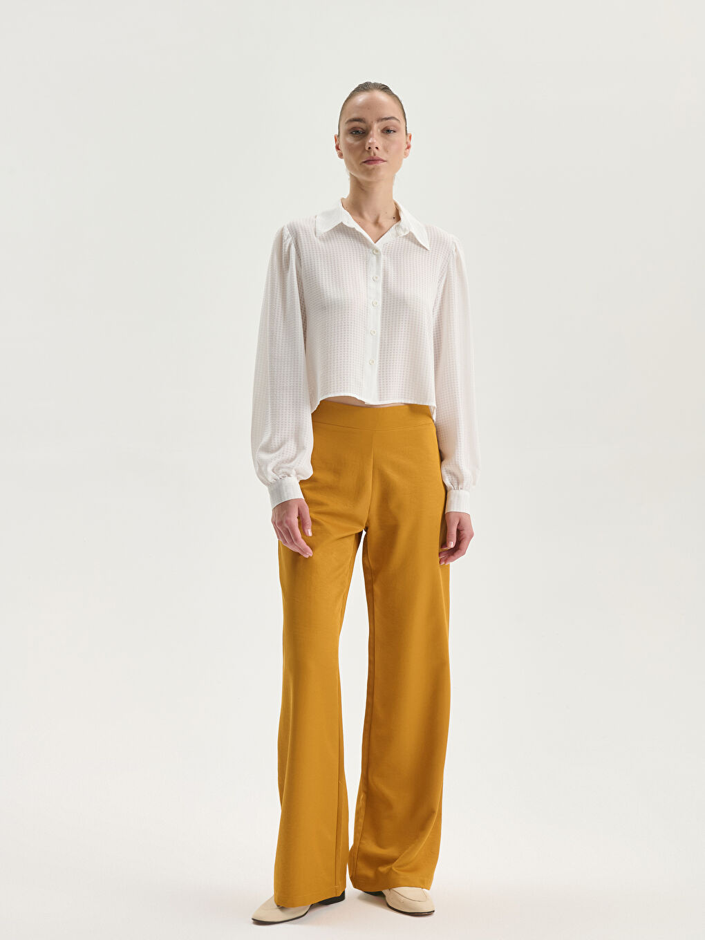 Pantalon Taille Haute à Jambe Large avec Fermeture Éclair pour Femmes
