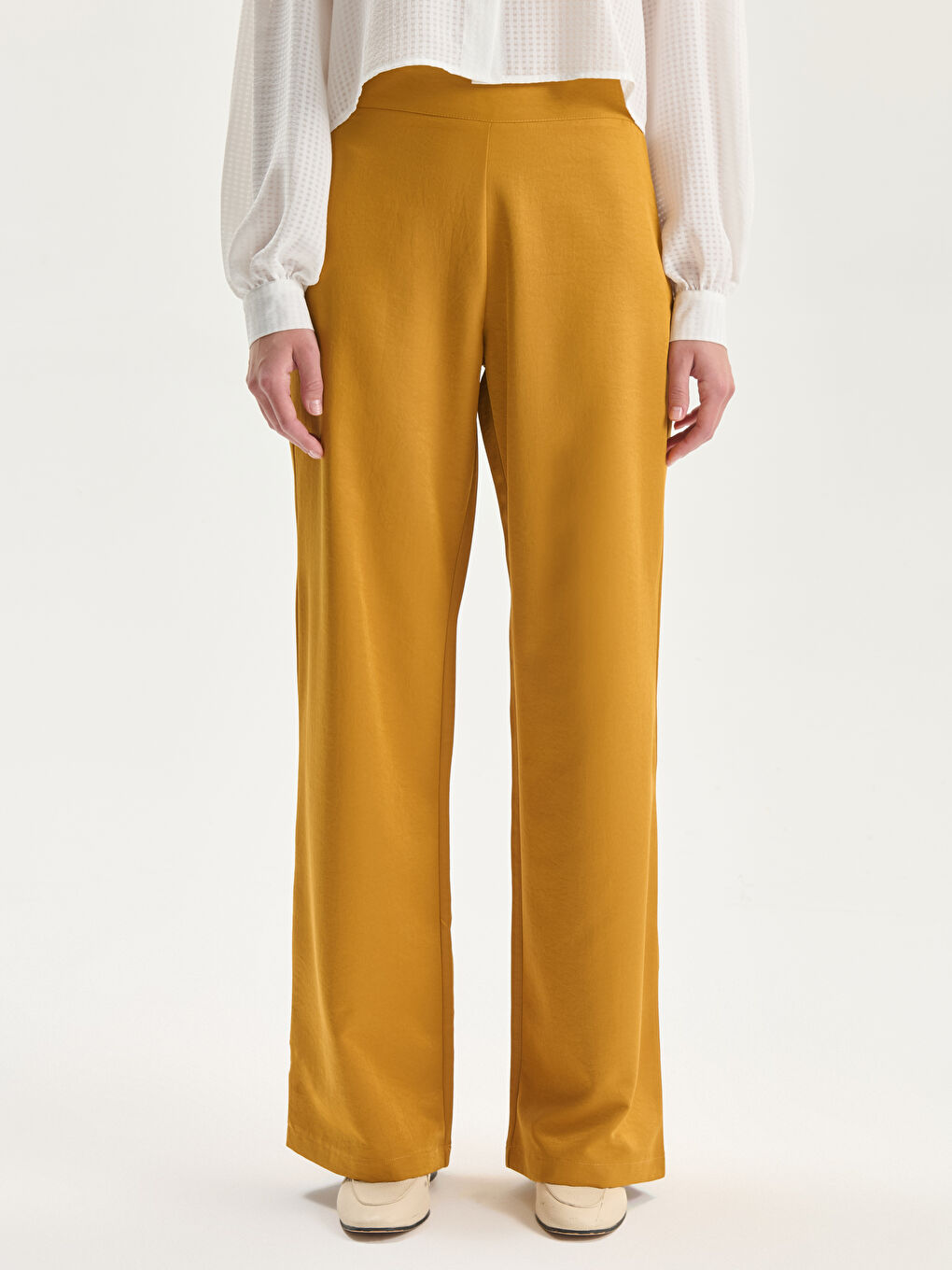 Pantalon Taille Haute à Jambe Large avec Fermeture Éclair pour Femmes-1
