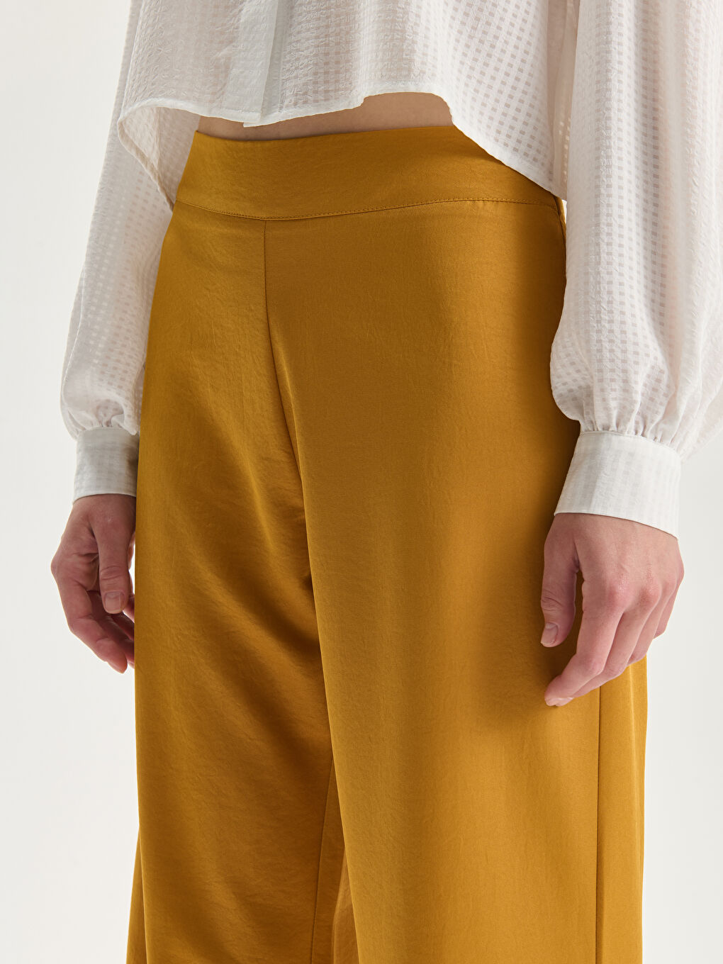 Pantalon Taille Haute à Jambe Large avec Fermeture Éclair pour Femmes-2