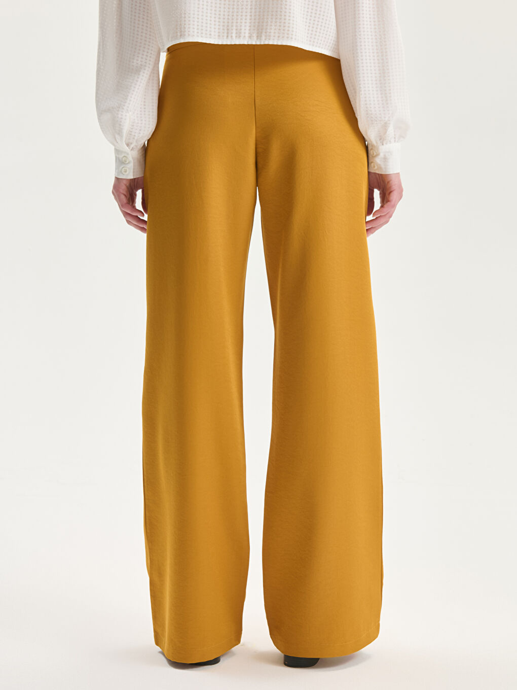 Pantalon Taille Haute à Jambe Large avec Fermeture Éclair pour Femmes-3