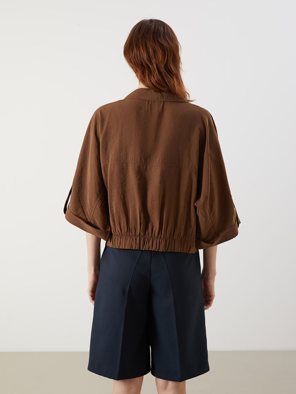 Kahverengi Oversize Modal Karışımlı Kadın Gömlek-3