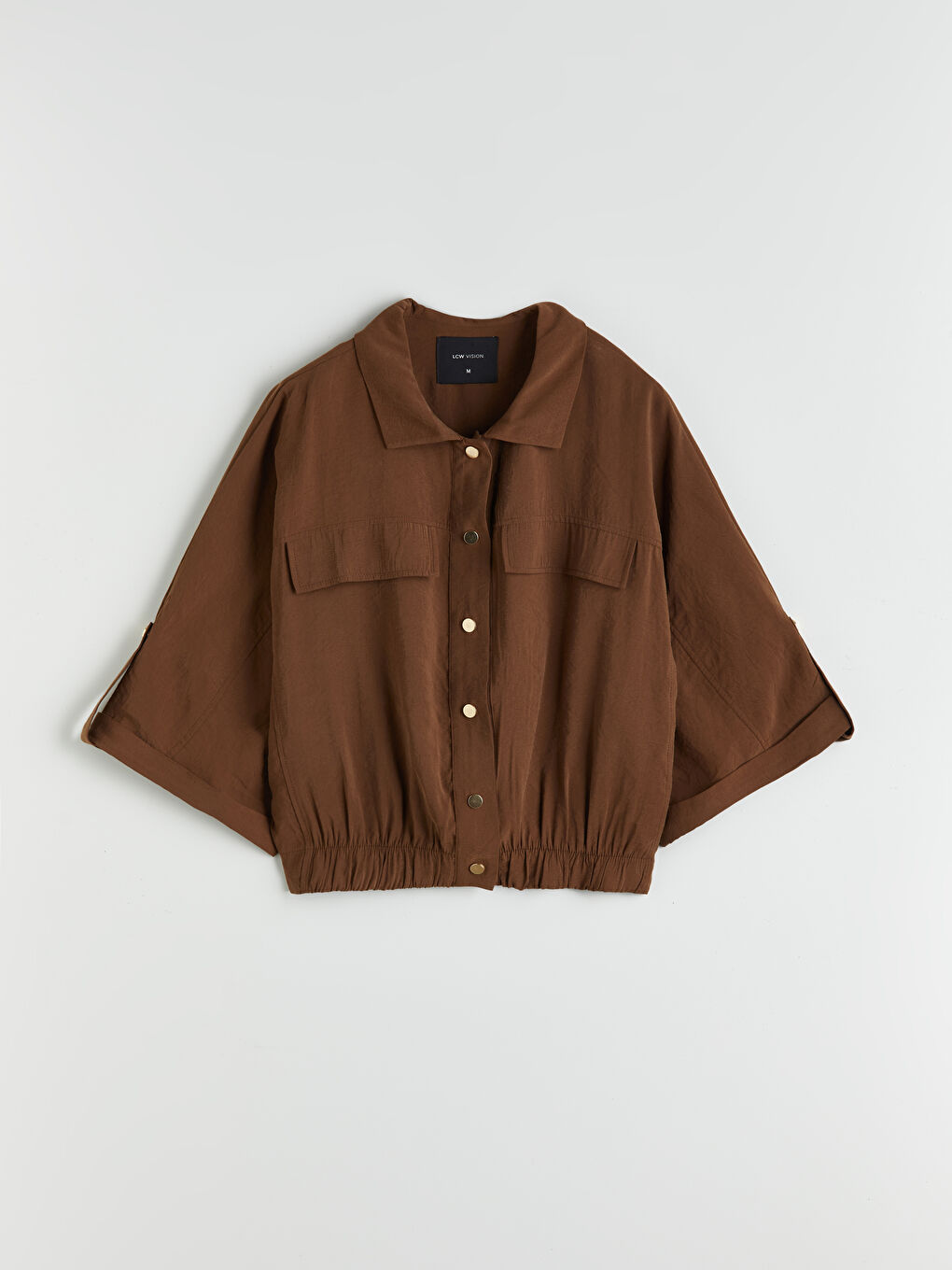 Kahverengi Oversize Modal Karışımlı Kadın Gömlek-4