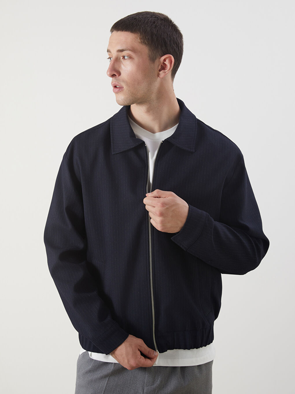 Lacivert Standart Kalıp Gömlek Yaka Erkek Mont