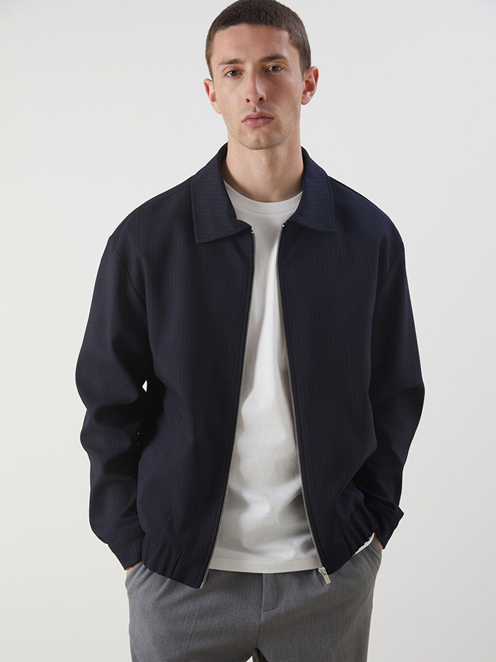 Lacivert Standart Kalıp Gömlek Yaka Erkek Mont-3