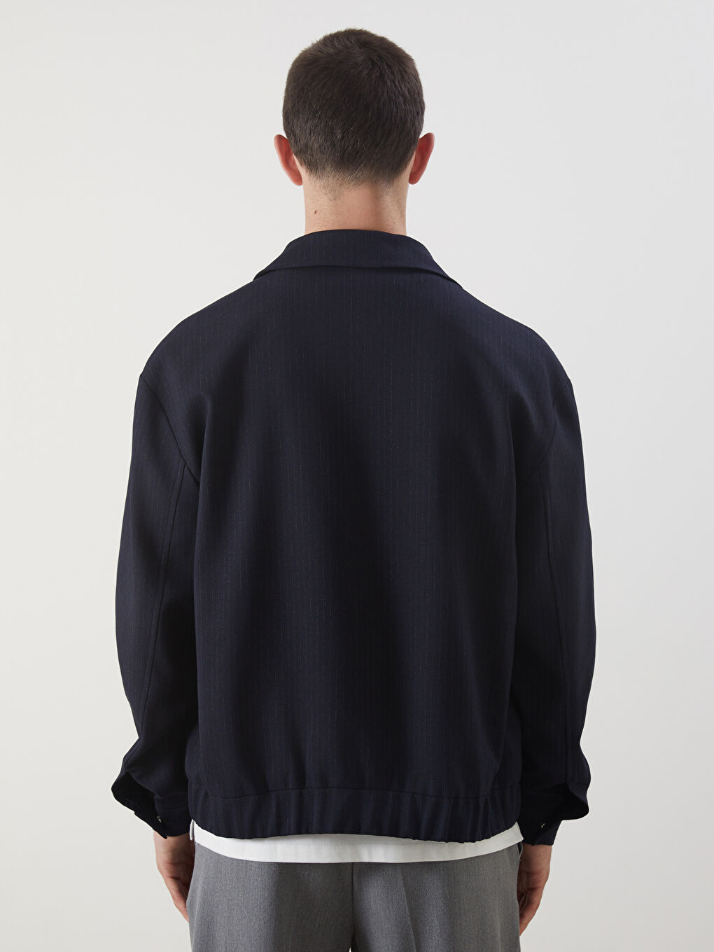 Lacivert Standart Kalıp Gömlek Yaka Erkek Mont-4