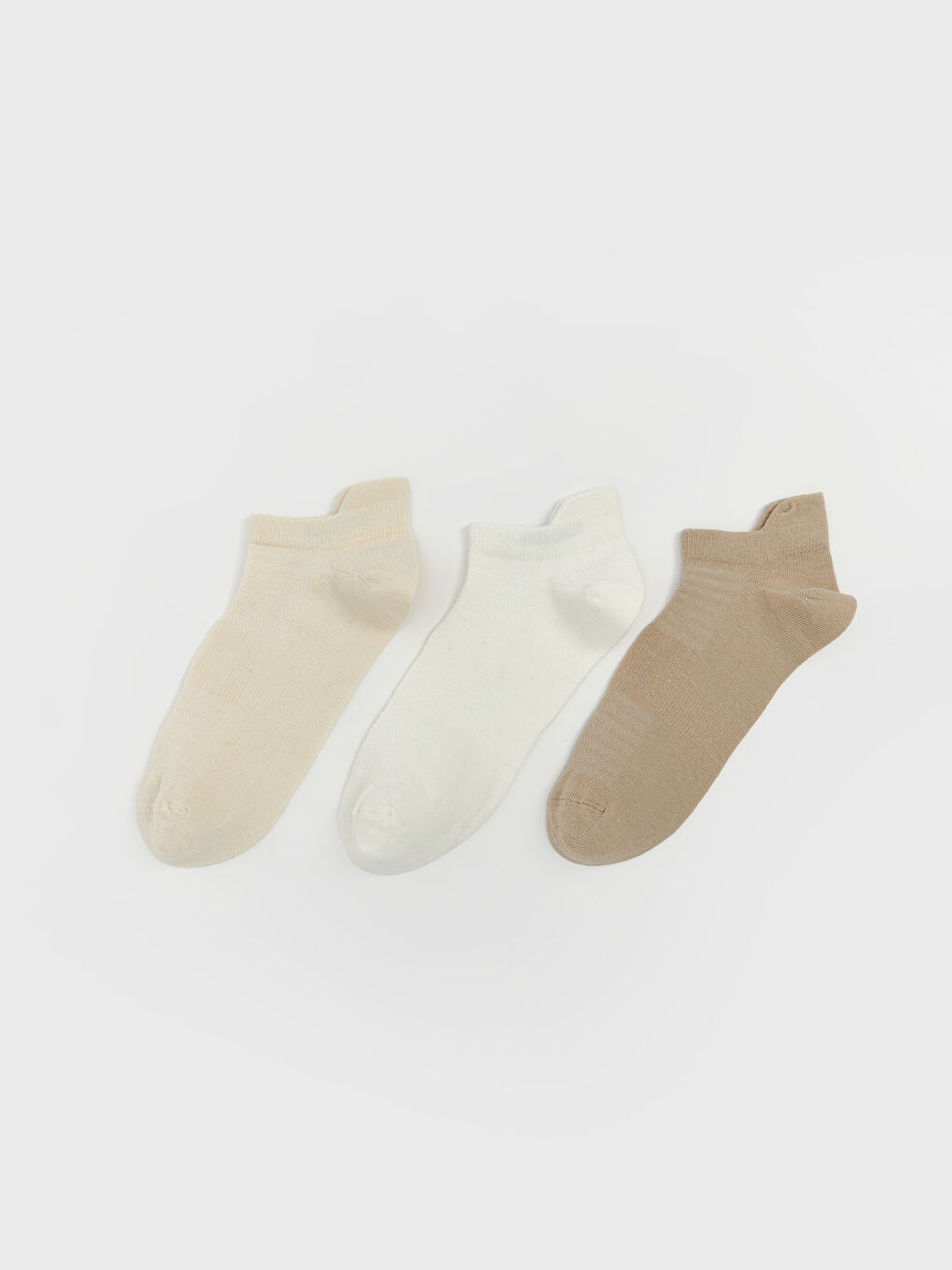Ekru Kadın Düz Patik Çorap 3'lü