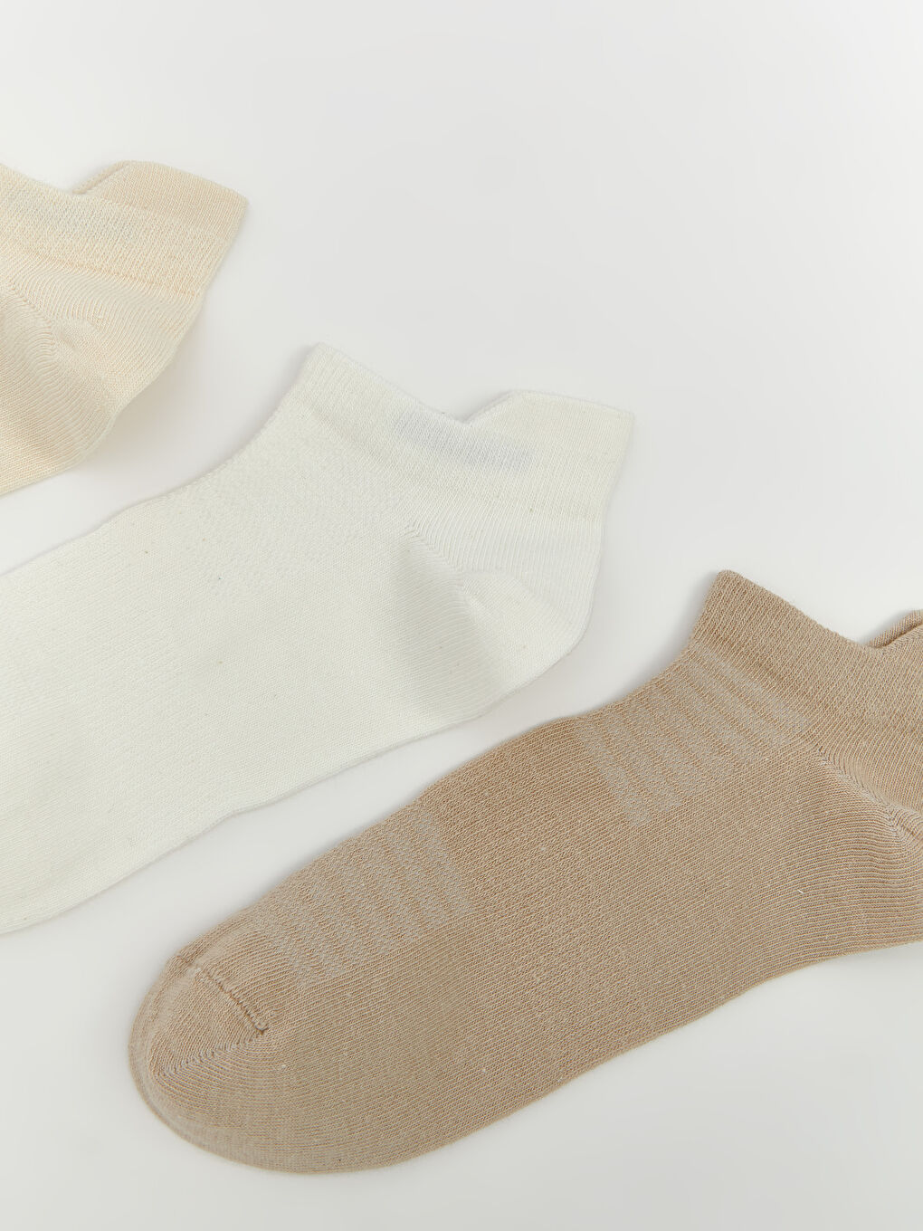 Ekru Kadın Düz Patik Çorap 3'lü-1