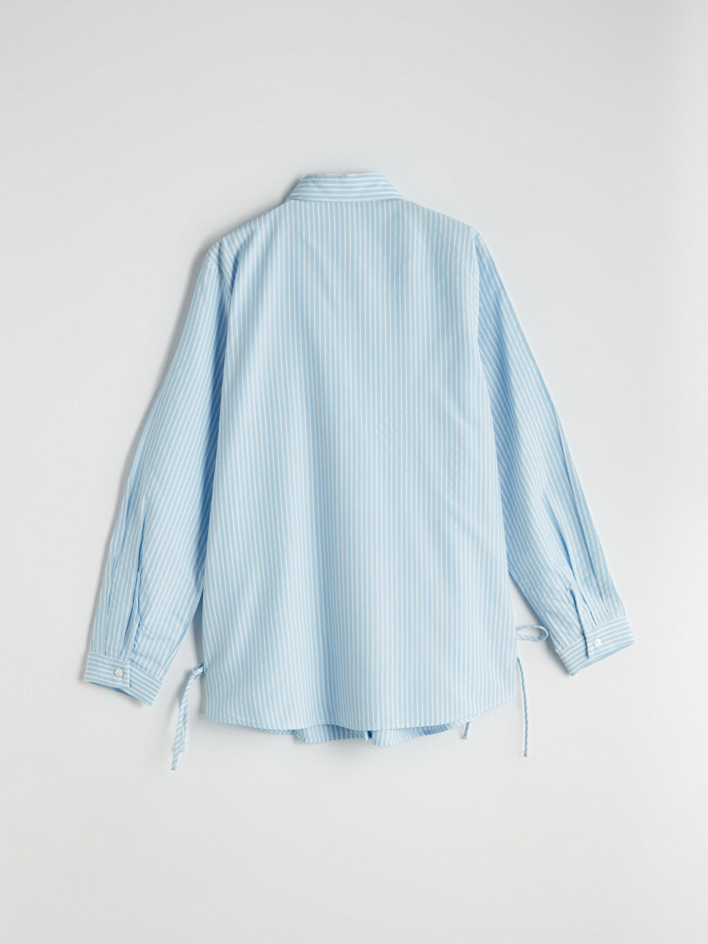Mavi Çizgili Poplin Kadın Gömlek-5