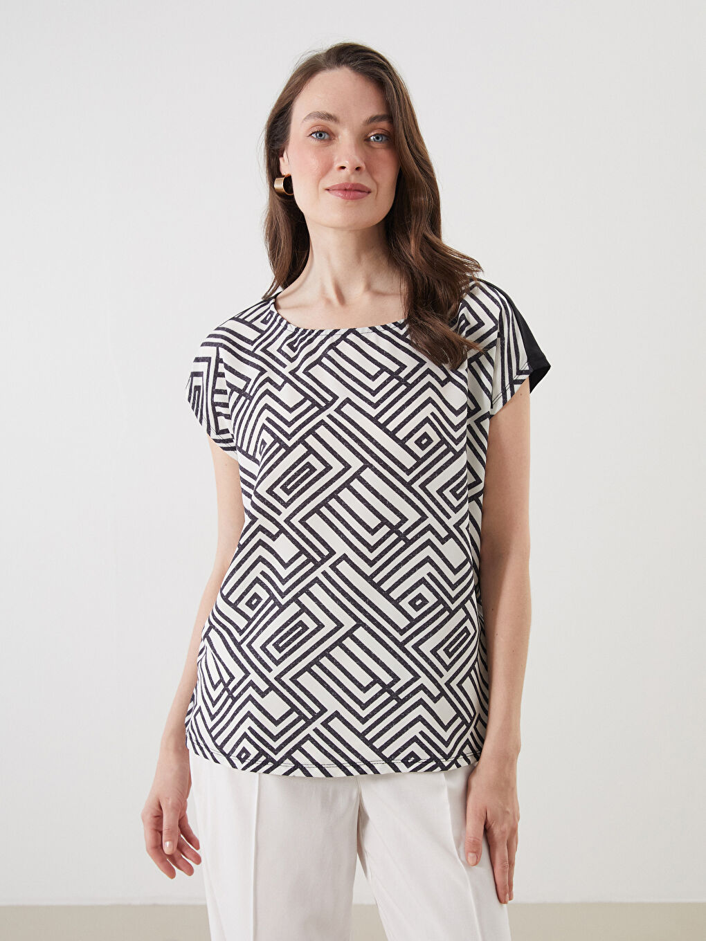 LCW Grace Crew Neck Patterned Women's T-Shirt -S5P869Z8-LQJ