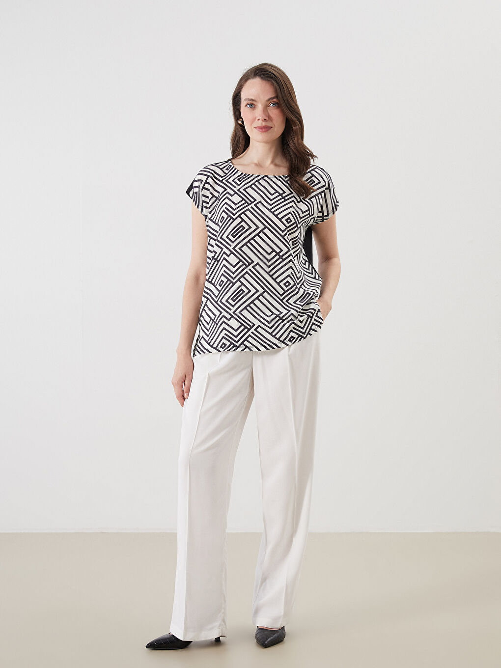 LCW Grace Crew Neck Patterned Women's T-Shirt -S5P869Z8-LQJ