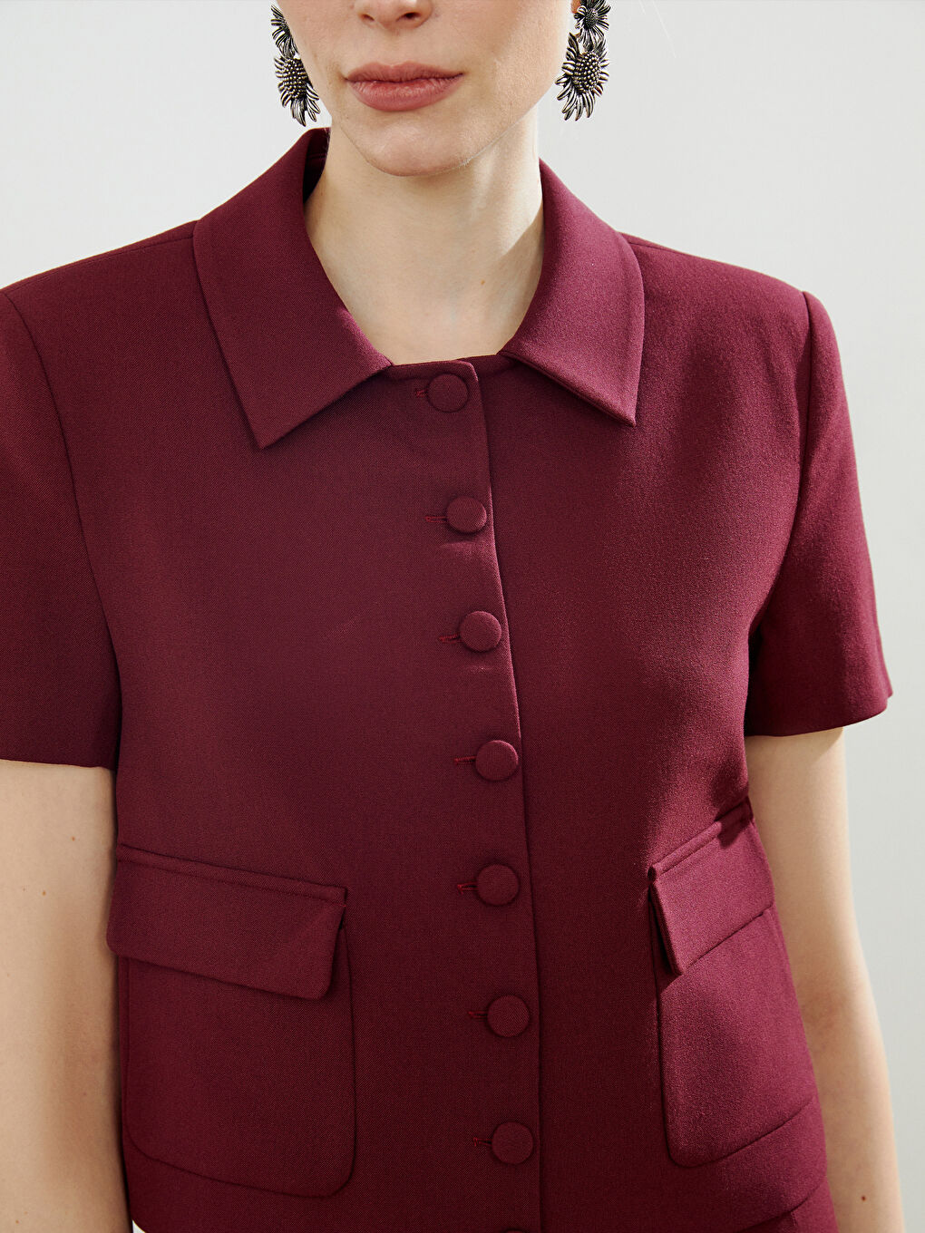 Bordo Gömlek Yaka Kadın Ceket-2