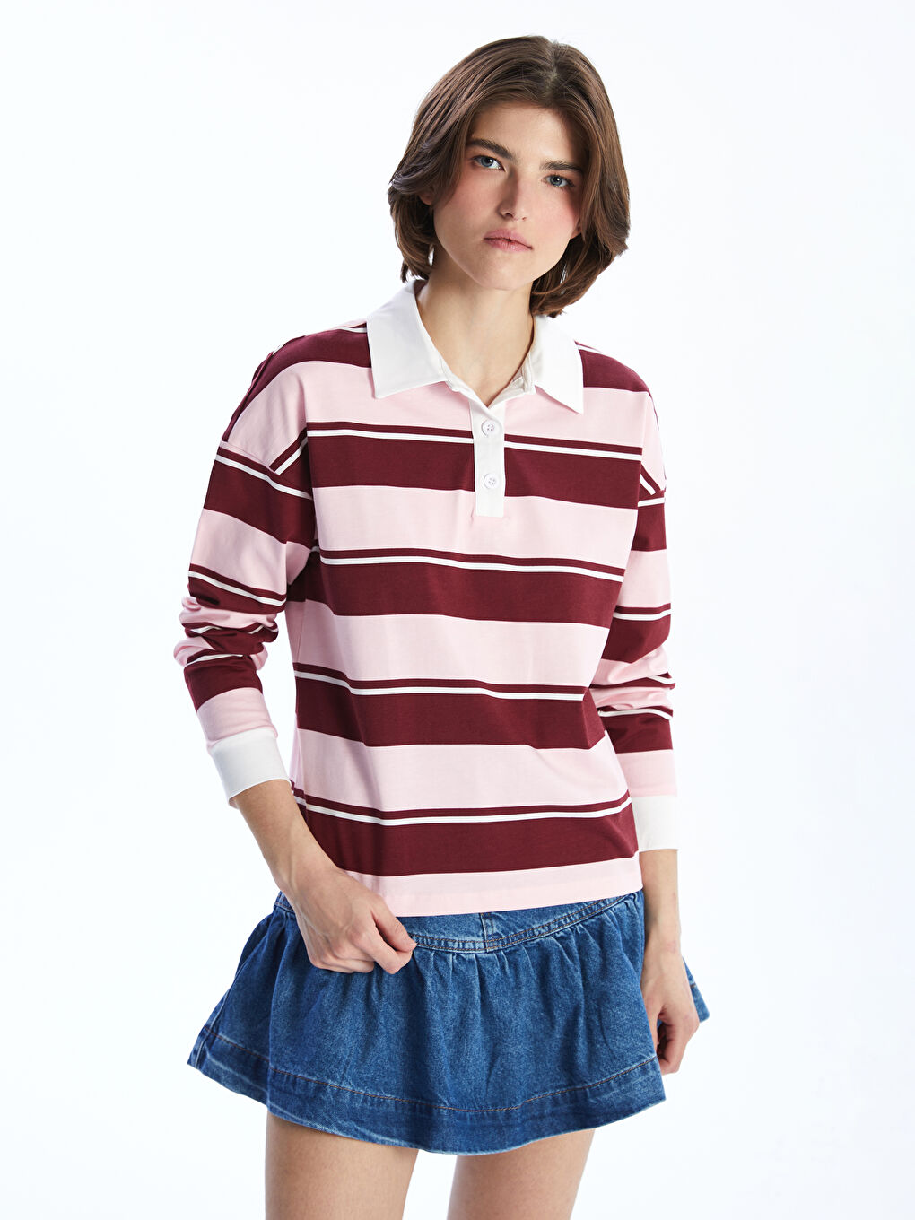 LCW Vision Polo Neck Striped Women's T-Shirt -S5P874Z8-LFC