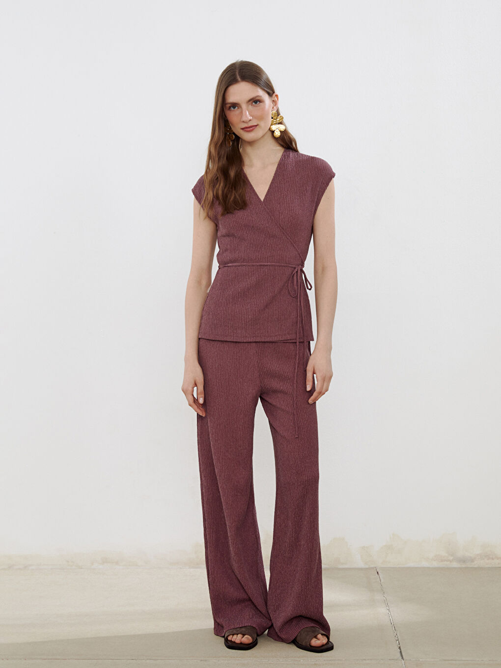 Pembe Kruvaze Yaka Dokulu Bluz-1