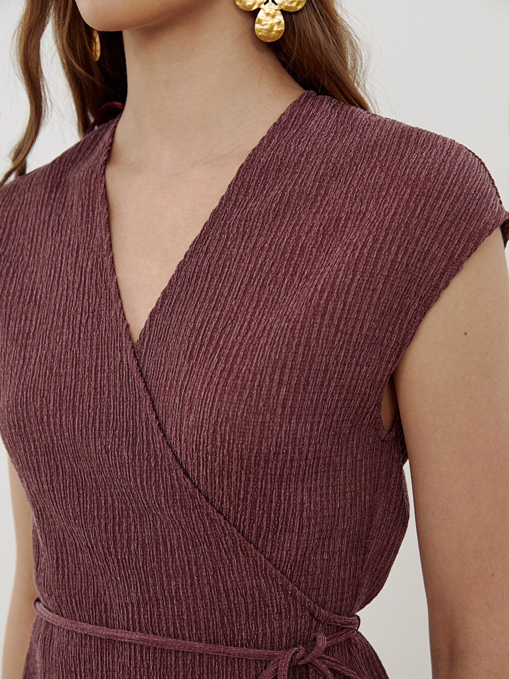 Pembe Kruvaze Yaka Dokulu Bluz-2