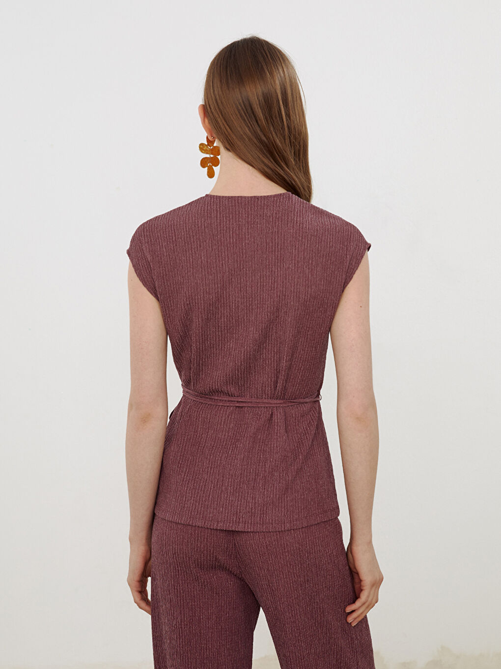 Pembe Kruvaze Yaka Dokulu Bluz-3