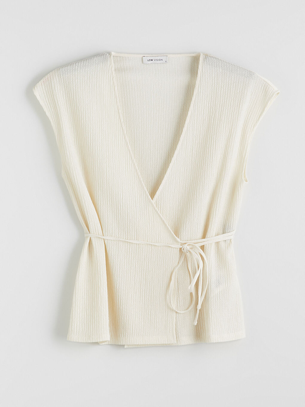 Ekru Kruvaze Yaka Dokulu Bluz-4