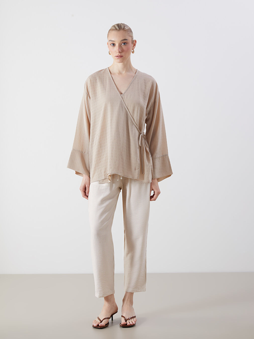 Kimono Texturé à Double Boutonnage pour Femmes-1